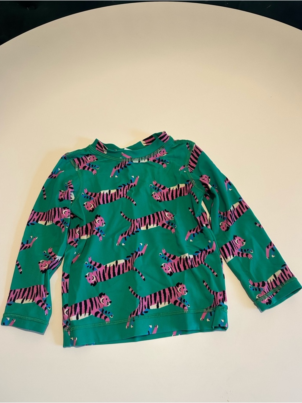 Hanna Andersson Green Long Sleeve Swim Rash Guar with Pink & Black Tiger Accents